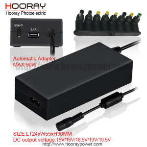 Factory Wholesale 90W Automatic Switch Laptop Power Adapter 3 Pins Travelling Charger