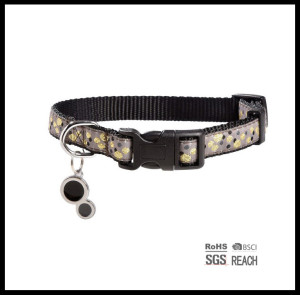 Gold Woven Ribbon Classic Pet Puppy Dog Collar with Charm